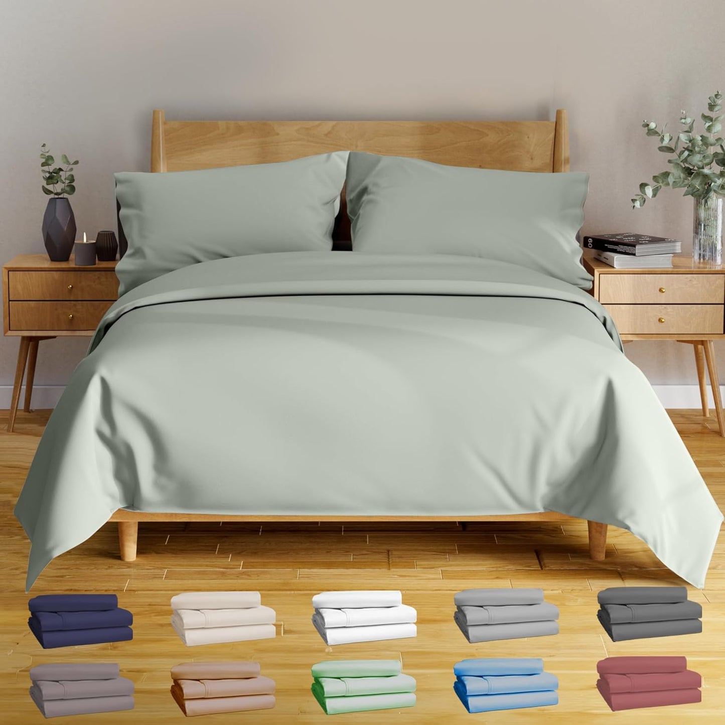 100% Viscose Derived from Bamboo Sheets Twin - 4PC Set - Super Soft Cooling Sheets - up to 16’’ Deep Pocket - Luxury Series - 1 Flat Sheet,1 Fitted Sheet,2 Pillowcases (Twin Stone Grey)