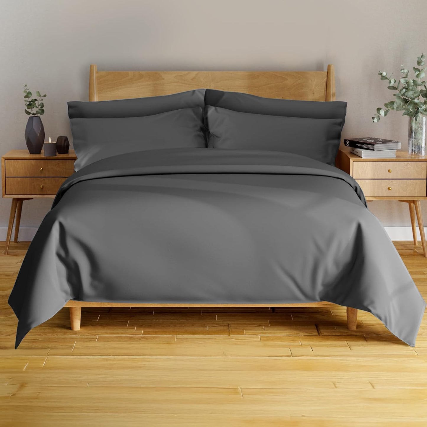 100% Viscose Derived from Bamboo Sheets Twin - 4PC Set - Super Soft Cooling Sheets - up to 16’’ Deep Pocket - Luxury Series - 1 Flat Sheet,1 Fitted Sheet,2 Pillowcases (Twin Stone Grey)