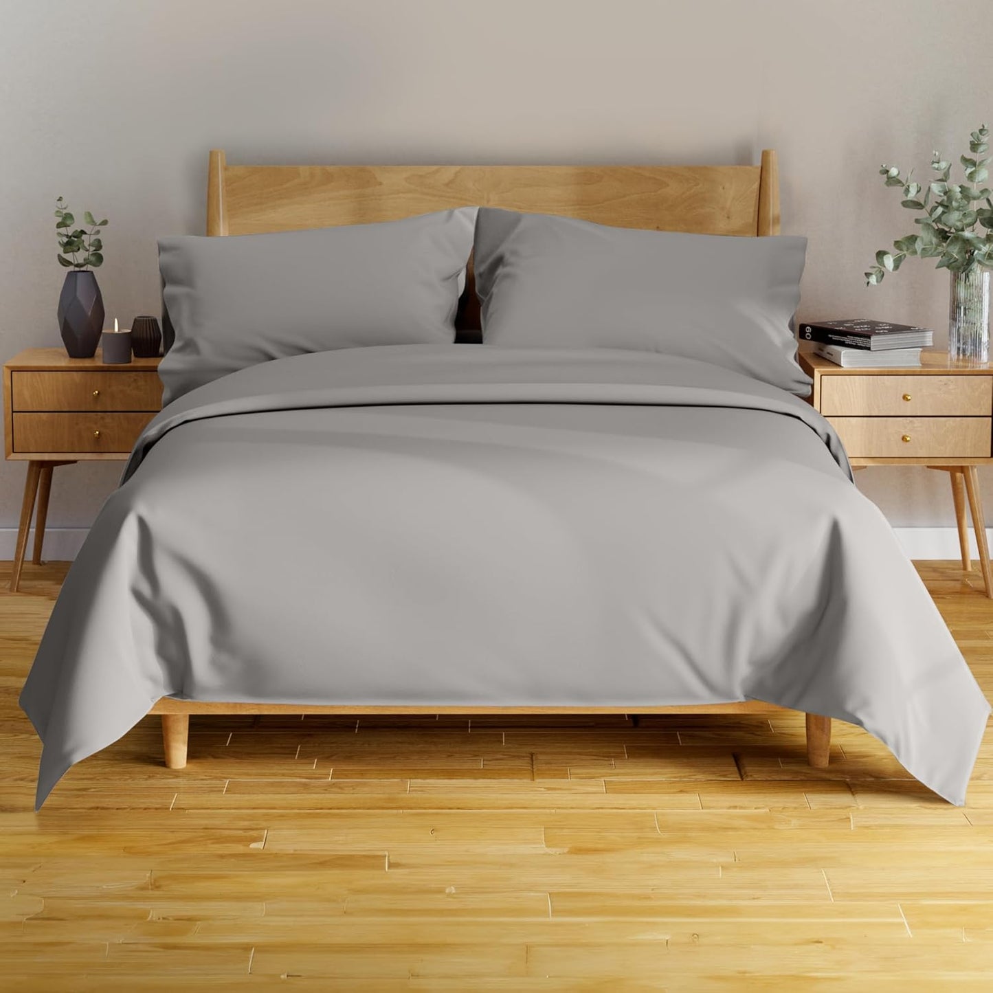 100% Viscose Derived from Bamboo Sheets Twin - 4PC Set - Super Soft Cooling Sheets - up to 16’’ Deep Pocket - Luxury Series - 1 Flat Sheet,1 Fitted Sheet,2 Pillowcases (Twin Stone Grey)