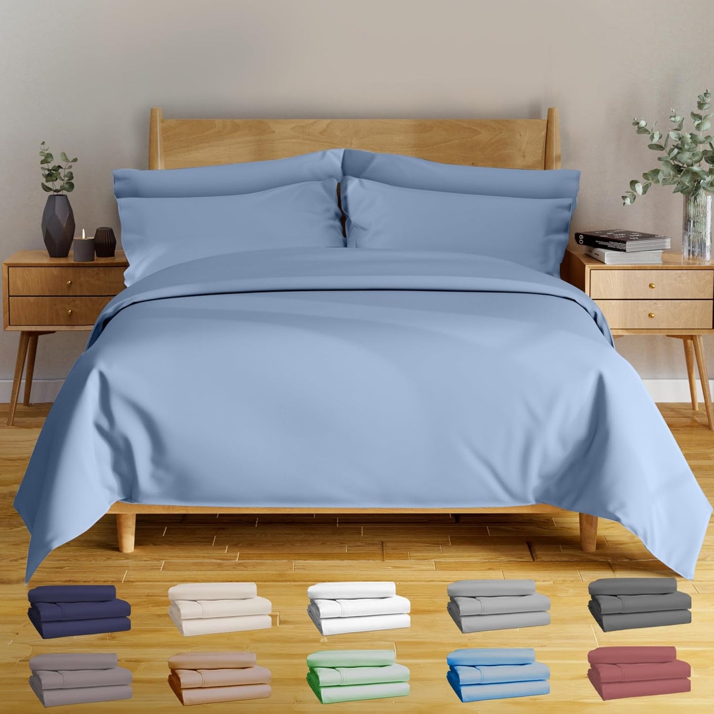 100% Viscose Derived from Bamboo Sheets Twin - 4PC Set - Super Soft Cooling Sheets - up to 16’’ Deep Pocket - Luxury Series - 1 Flat Sheet,1 Fitted Sheet,2 Pillowcases (Twin Stone Grey)