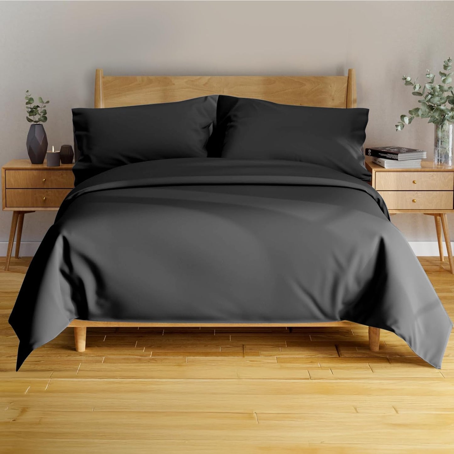 100% Viscose Derived from Bamboo Sheets Twin - 4PC Set - Super Soft Cooling Sheets - up to 16’’ Deep Pocket - Luxury Series - 1 Flat Sheet,1 Fitted Sheet,2 Pillowcases (Twin Stone Grey)