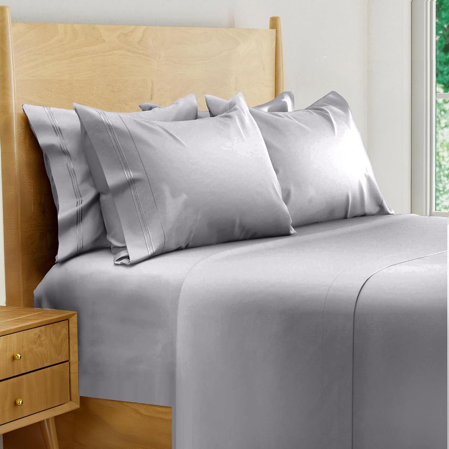 100% Viscose Derived from Bamboo Sheets Twin - 4PC Set - Super Soft Cooling Sheets - up to 16’’ Deep Pocket - Luxury Series - 1 Flat Sheet,1 Fitted Sheet,2 Pillowcases (Twin Stone Grey)