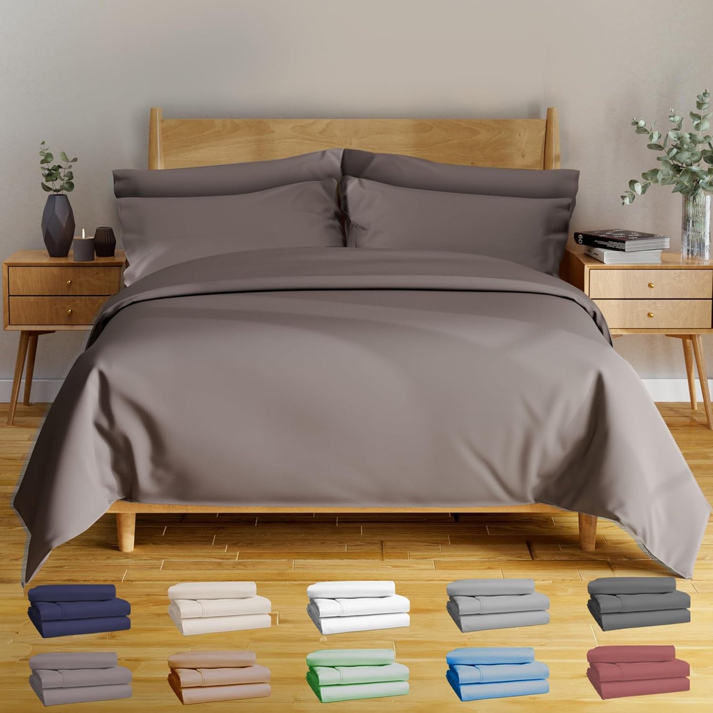 100% Viscose Derived from Bamboo Sheets Twin - 4PC Set - Super Soft Cooling Sheets - up to 16’’ Deep Pocket - Luxury Series - 1 Flat Sheet,1 Fitted Sheet,2 Pillowcases (Twin Stone Grey)