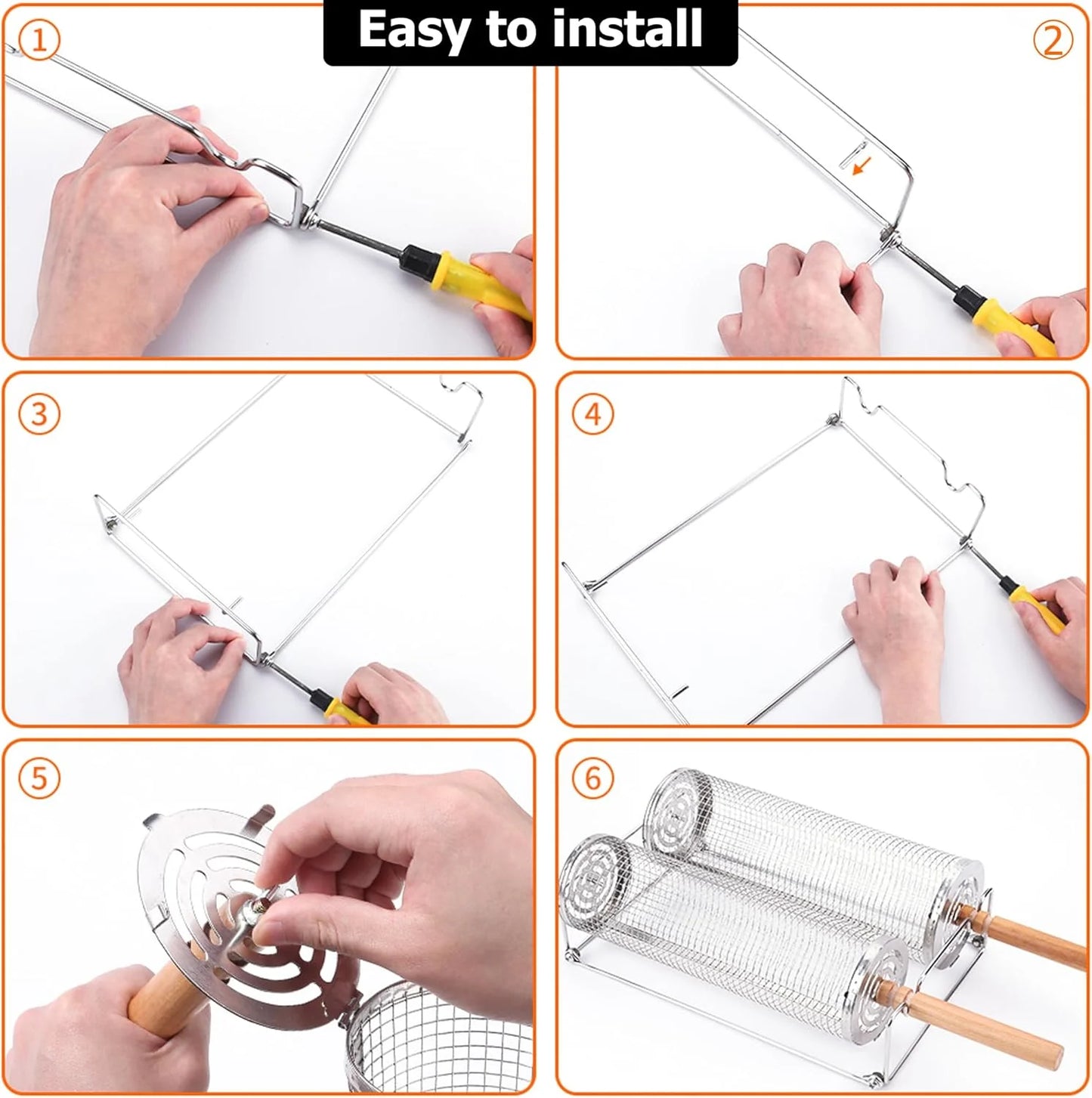 Rolling Grilling Baskets for Outdoor Grill BBQ Stainless Steel Holder Barbecue Cylinder Cage Cooking Accessories for Veggies Vegetable Camping