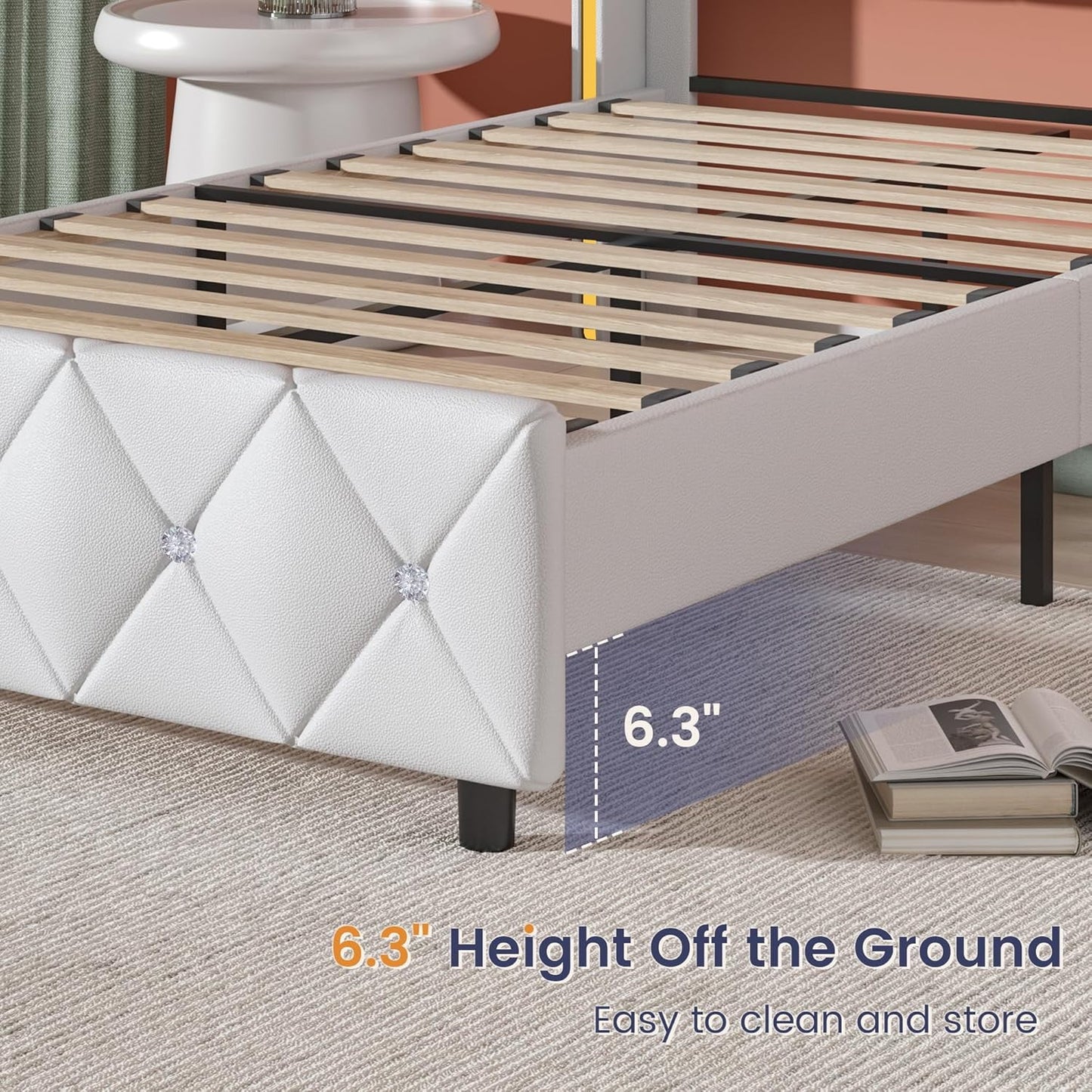 Queen Bed Frame, Upholstered Platform Queen Bed Frame with Headboard for Bedroom, No Box Spring Needed, Beige