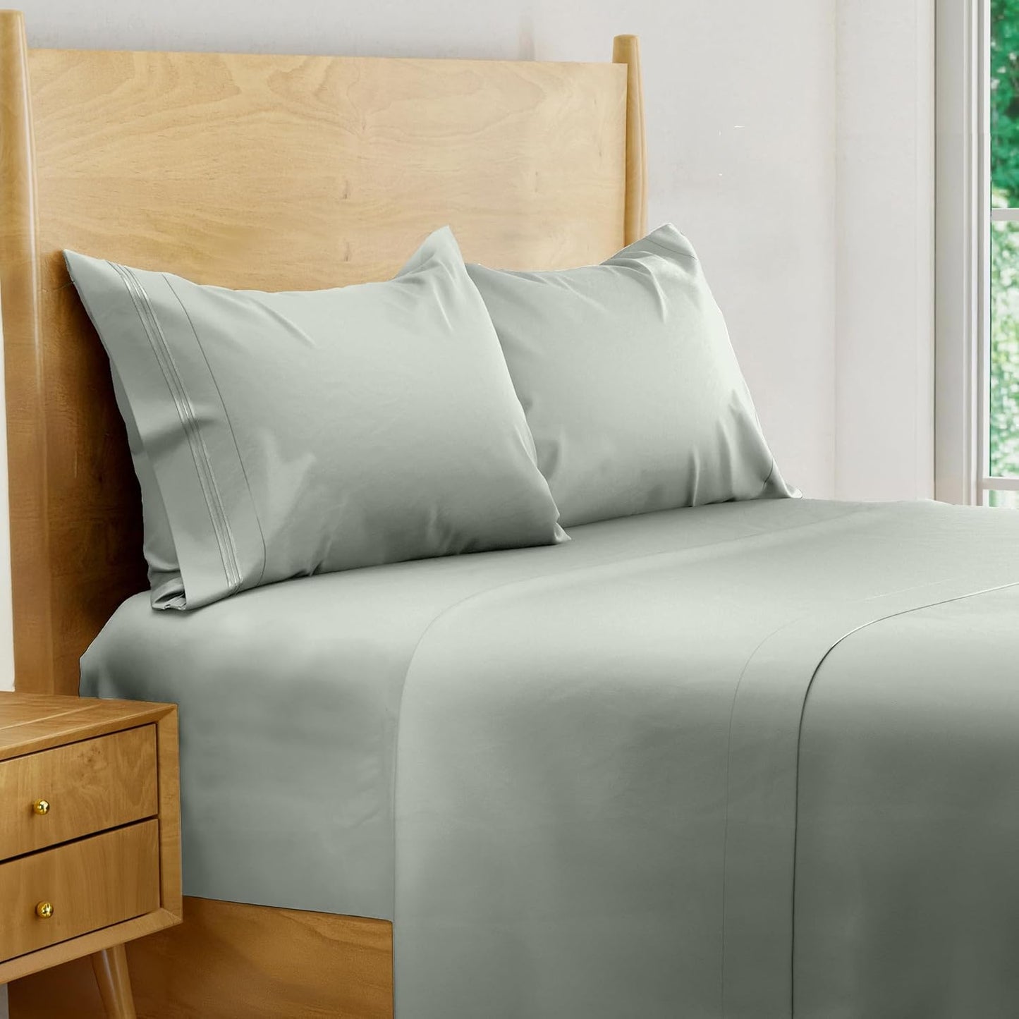 100% Viscose Derived from Bamboo Sheets Twin - 4PC Set - Super Soft Cooling Sheets - up to 16’’ Deep Pocket - Luxury Series - 1 Flat Sheet,1 Fitted Sheet,2 Pillowcases (Twin Stone Grey)