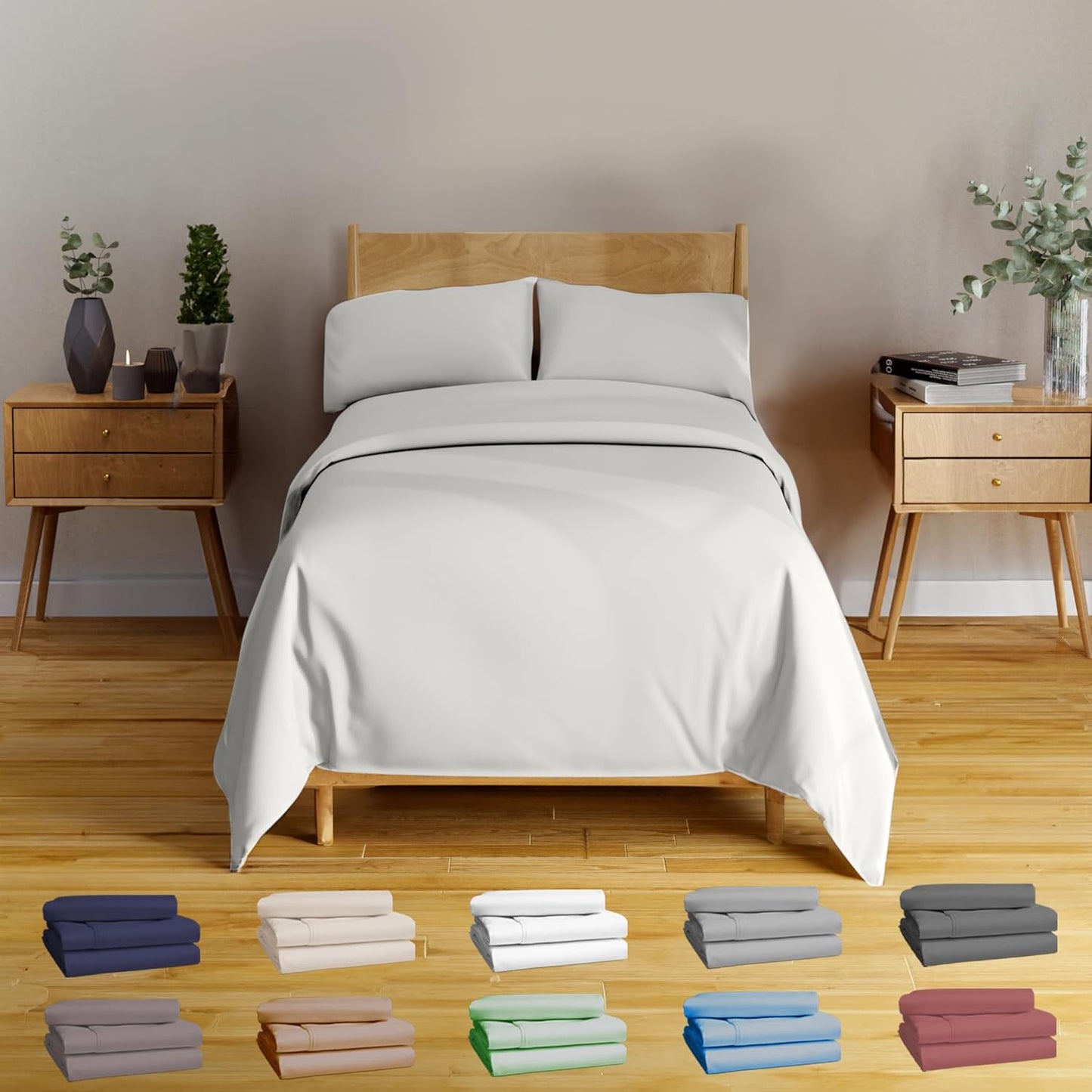 100% Viscose Derived from Bamboo Sheets Twin - 4PC Set - Super Soft Cooling Sheets - up to 16’’ Deep Pocket - Luxury Series - 1 Flat Sheet,1 Fitted Sheet,2 Pillowcases (Twin Stone Grey)