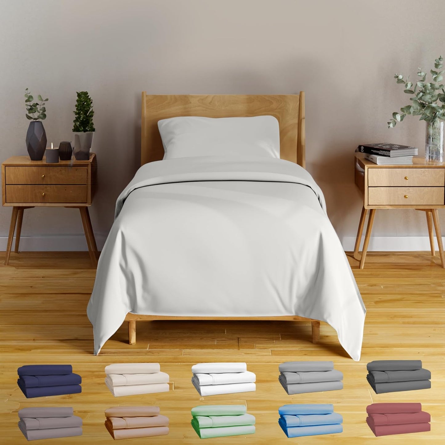 100% Viscose Derived from Bamboo Sheets Twin - 4PC Set - Super Soft Cooling Sheets - up to 16’’ Deep Pocket - Luxury Series - 1 Flat Sheet,1 Fitted Sheet,2 Pillowcases (Twin Stone Grey)