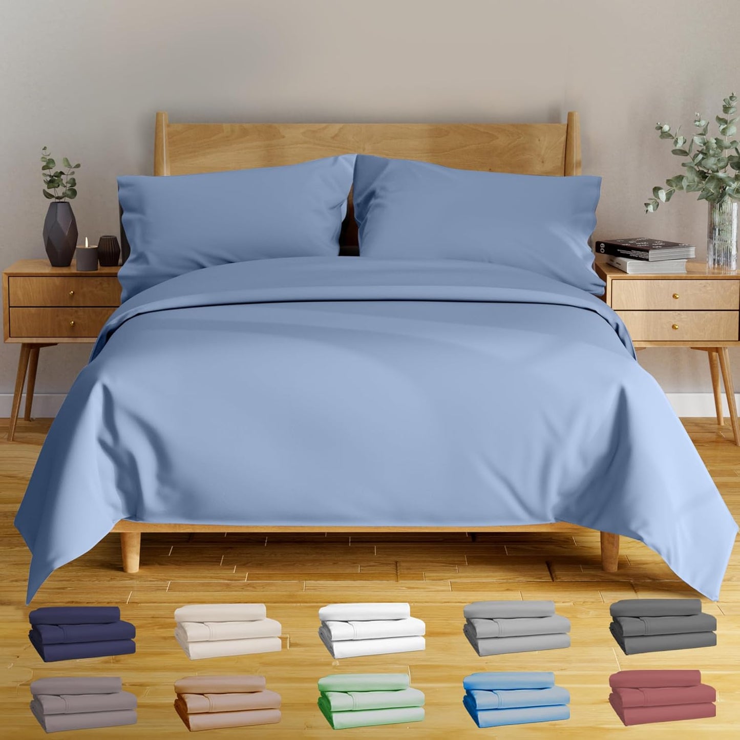 100% Viscose Derived from Bamboo Sheets Twin - 4PC Set - Super Soft Cooling Sheets - up to 16’’ Deep Pocket - Luxury Series - 1 Flat Sheet,1 Fitted Sheet,2 Pillowcases (Twin Stone Grey)