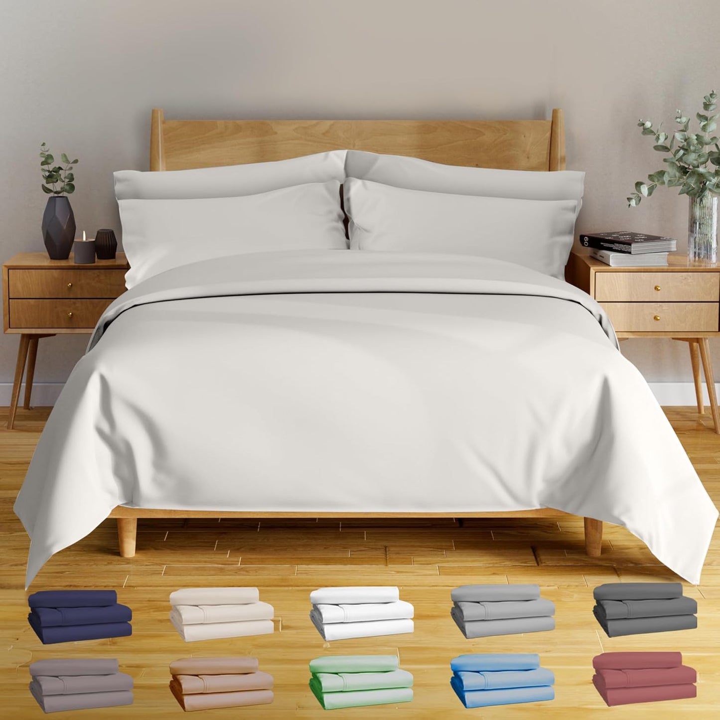 100% Viscose Derived from Bamboo Sheets Twin - 4PC Set - Super Soft Cooling Sheets - up to 16’’ Deep Pocket - Luxury Series - 1 Flat Sheet,1 Fitted Sheet,2 Pillowcases (Twin Stone Grey)