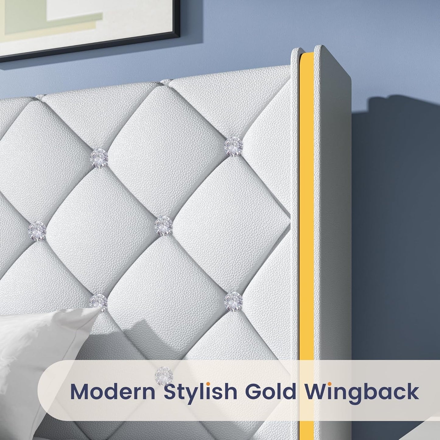 Queen Bed Frame, Upholstered Platform Queen Bed Frame with Headboard for Bedroom, No Box Spring Needed, Beige