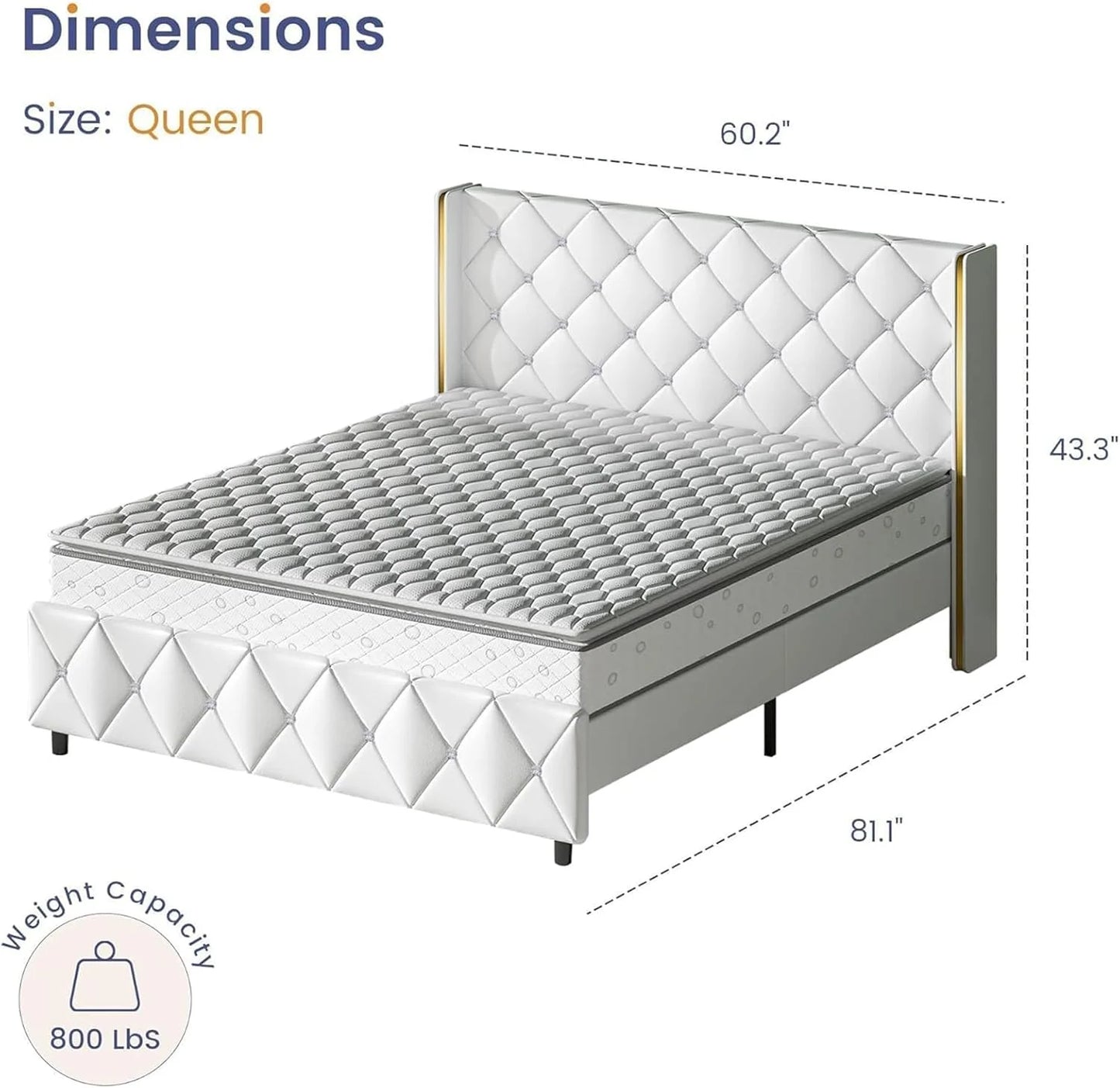 Queen Bed Frame, Upholstered Platform Queen Bed Frame with Headboard for Bedroom, No Box Spring Needed, Beige