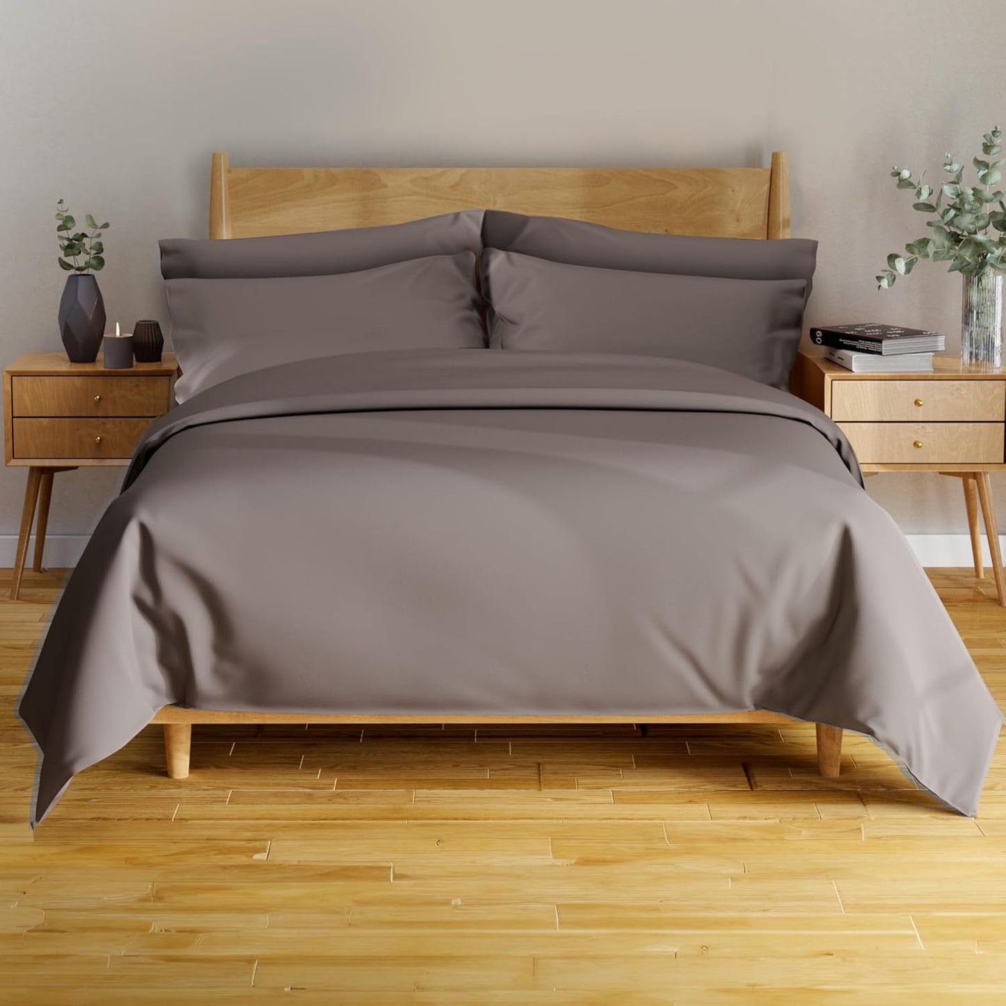 100% Viscose Derived from Bamboo Sheets Twin - 4PC Set - Super Soft Cooling Sheets - up to 16’’ Deep Pocket - Luxury Series - 1 Flat Sheet,1 Fitted Sheet,2 Pillowcases (Twin Stone Grey)