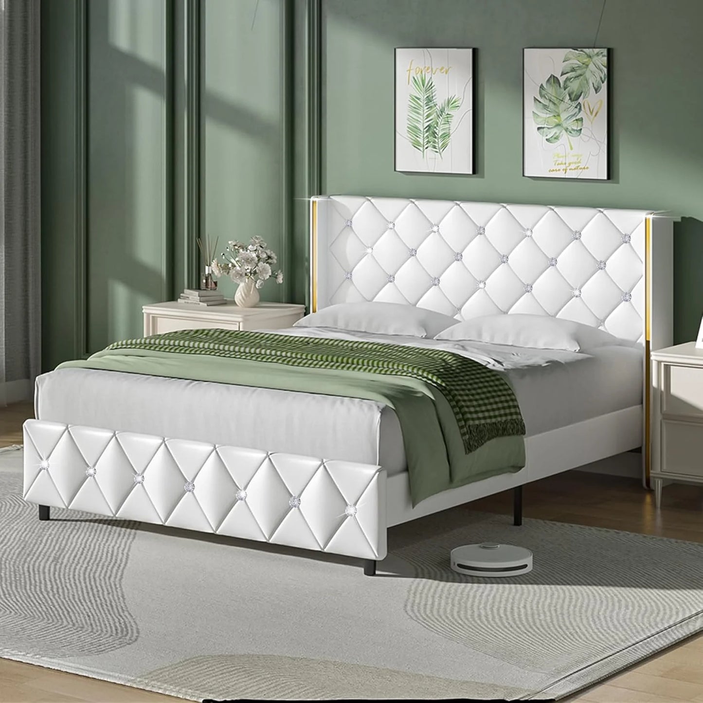 Queen Bed Frame, Upholstered Platform Queen Bed Frame with Headboard for Bedroom, No Box Spring Needed, Beige