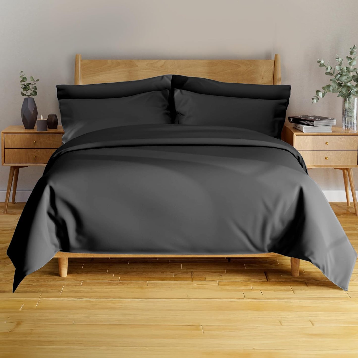 100% Viscose Derived from Bamboo Sheets Twin - 4PC Set - Super Soft Cooling Sheets - up to 16’’ Deep Pocket - Luxury Series - 1 Flat Sheet,1 Fitted Sheet,2 Pillowcases (Twin Stone Grey)