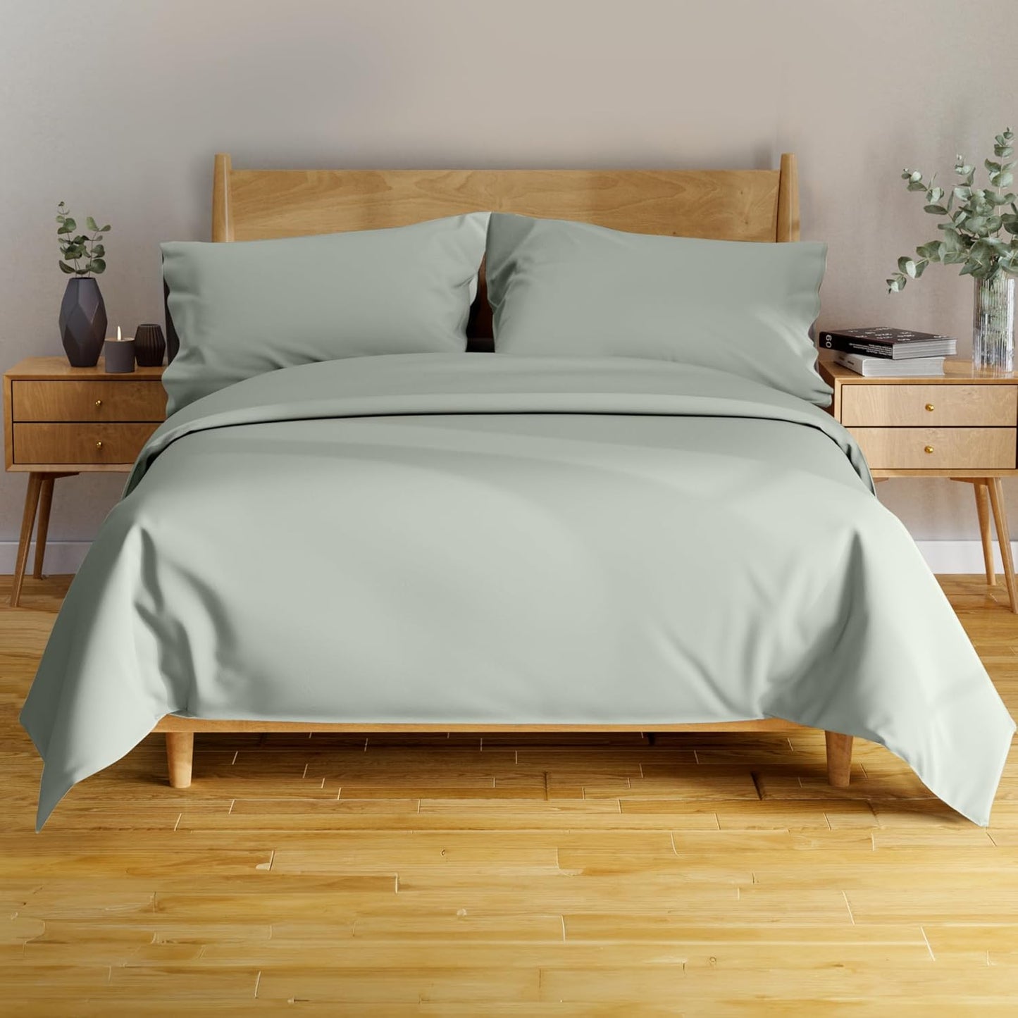 100% Viscose Derived from Bamboo Sheets Twin - 4PC Set - Super Soft Cooling Sheets - up to 16’’ Deep Pocket - Luxury Series - 1 Flat Sheet,1 Fitted Sheet,2 Pillowcases (Twin Stone Grey)