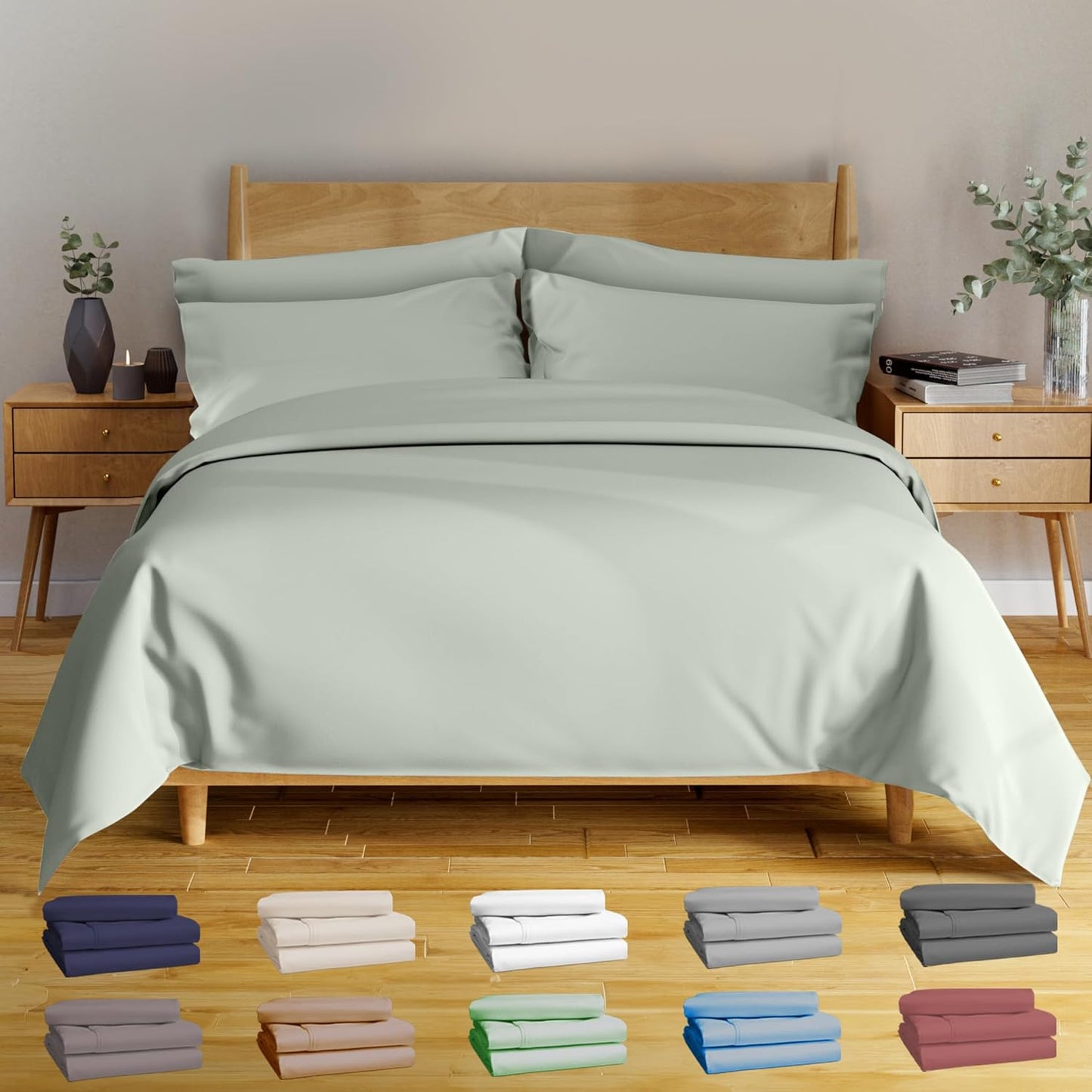 100% Viscose Derived from Bamboo Sheets Twin - 4PC Set - Super Soft Cooling Sheets - up to 16’’ Deep Pocket - Luxury Series - 1 Flat Sheet,1 Fitted Sheet,2 Pillowcases (Twin Stone Grey)