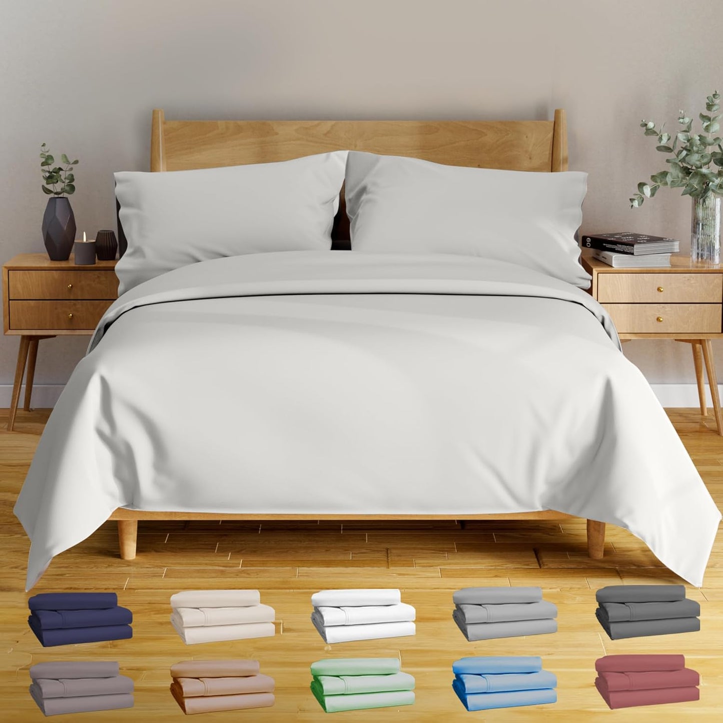 100% Viscose Derived from Bamboo Sheets Twin - 4PC Set - Super Soft Cooling Sheets - up to 16’’ Deep Pocket - Luxury Series - 1 Flat Sheet,1 Fitted Sheet,2 Pillowcases (Twin Stone Grey)