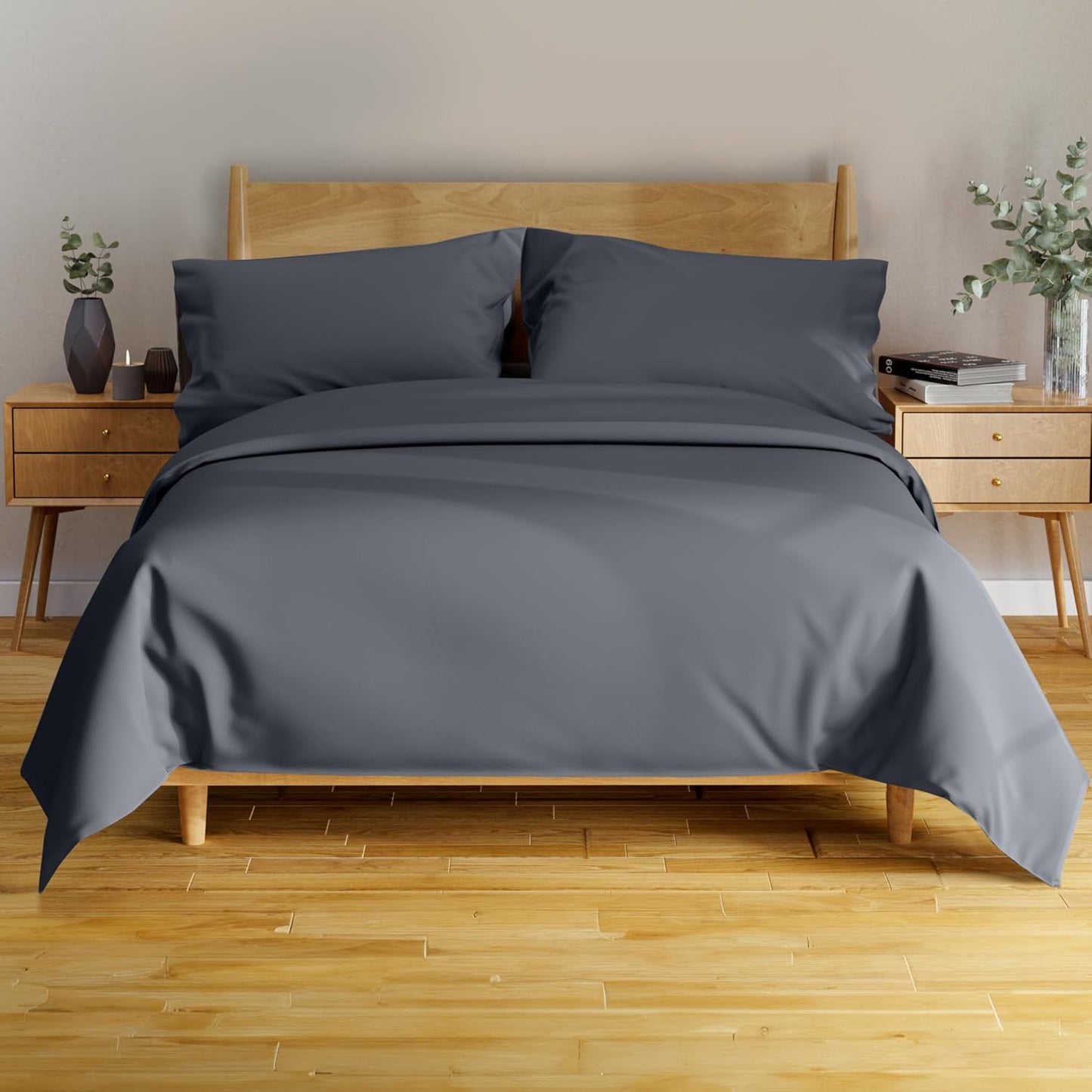 100% Viscose Derived from Bamboo Sheets Twin - 4PC Set - Super Soft Cooling Sheets - up to 16’’ Deep Pocket - Luxury Series - 1 Flat Sheet,1 Fitted Sheet,2 Pillowcases (Twin Stone Grey)