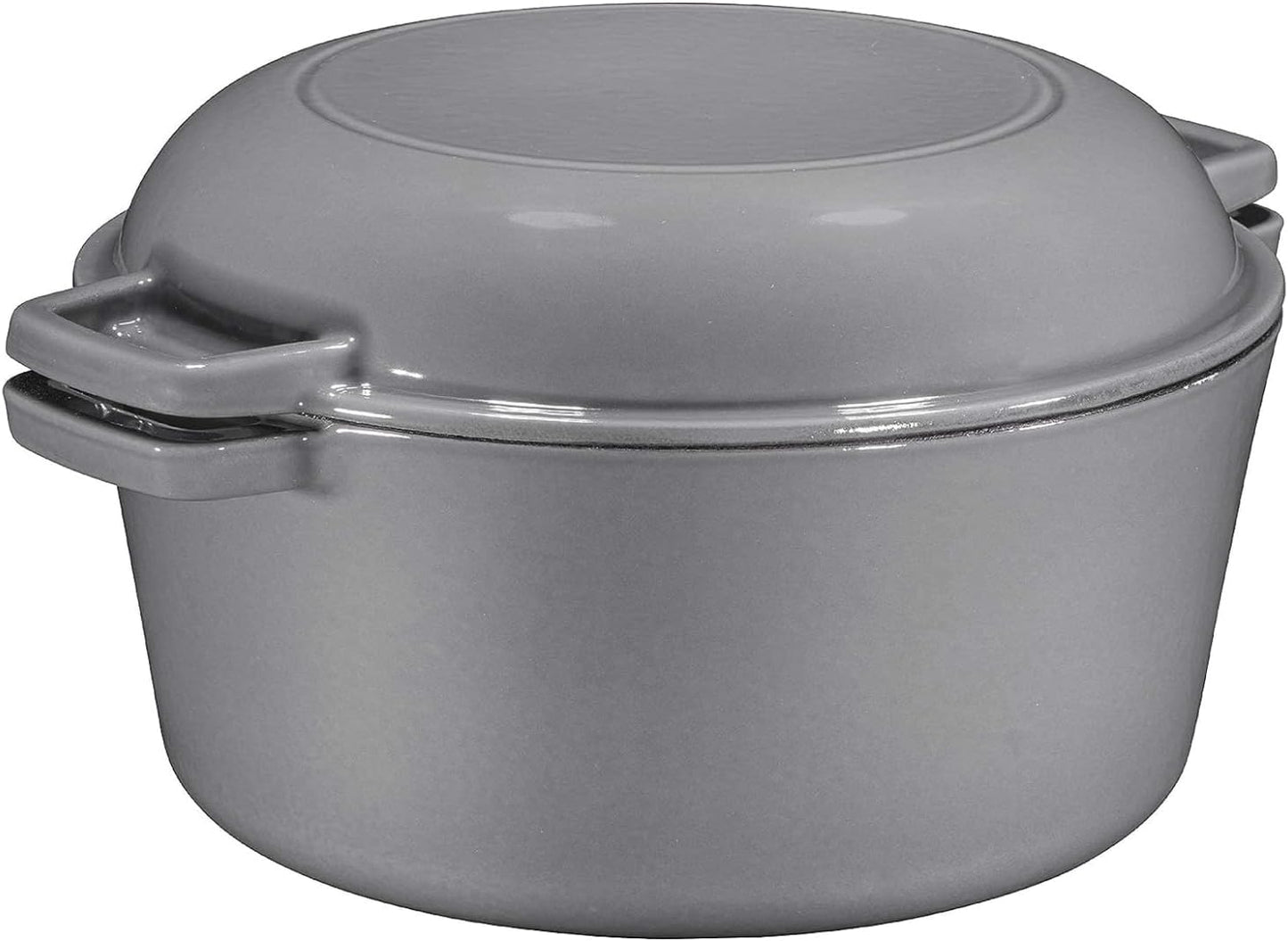 2-In-1 Pre-Seasoned Cast Iron Dutch Oven with Skillet Lid - 5 Qt round Cast Iron Pot for Bread, Casserole, Braising - Heavy Duty Enamel Cookware Set, Double Dutch Oven - 13.5 X 7-Inch, Black