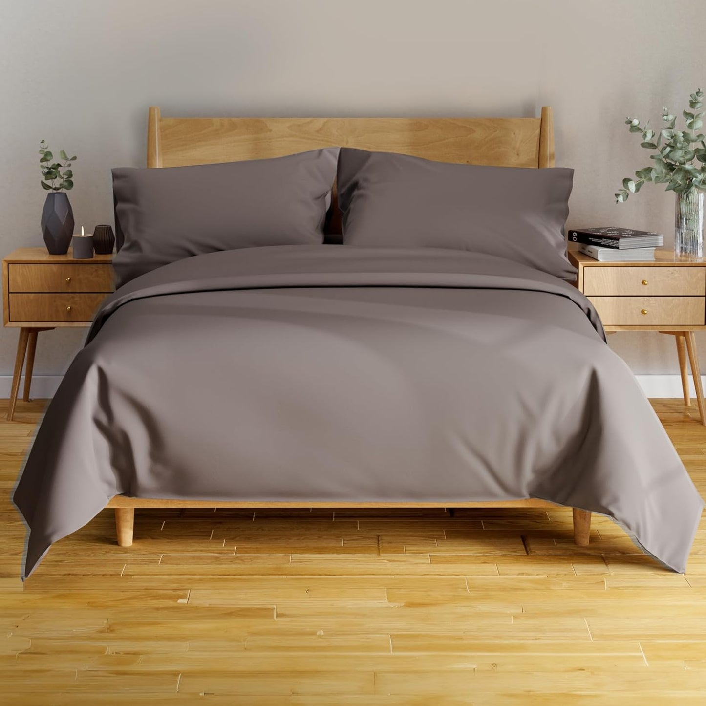100% Viscose Derived from Bamboo Sheets Twin - 4PC Set - Super Soft Cooling Sheets - up to 16’’ Deep Pocket - Luxury Series - 1 Flat Sheet,1 Fitted Sheet,2 Pillowcases (Twin Stone Grey)