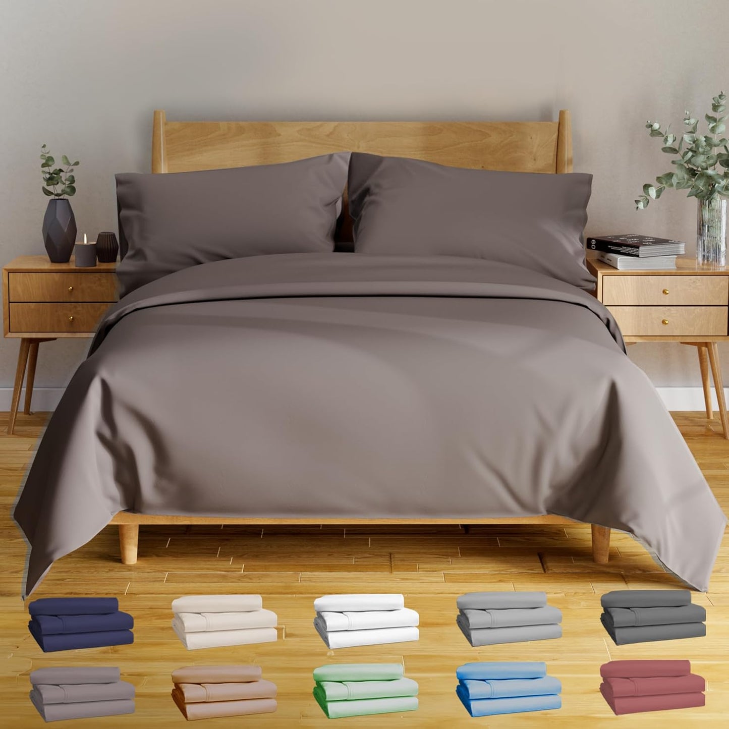 100% Viscose Derived from Bamboo Sheets Twin - 4PC Set - Super Soft Cooling Sheets - up to 16’’ Deep Pocket - Luxury Series - 1 Flat Sheet,1 Fitted Sheet,2 Pillowcases (Twin Stone Grey)