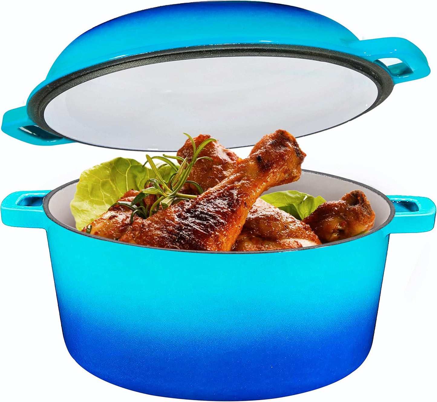 2-In-1 Pre-Seasoned Cast Iron Dutch Oven with Skillet Lid - 5 Qt round Cast Iron Pot for Bread, Casserole, Braising - Heavy Duty Enamel Cookware Set, Double Dutch Oven - 13.5 X 7-Inch, Black