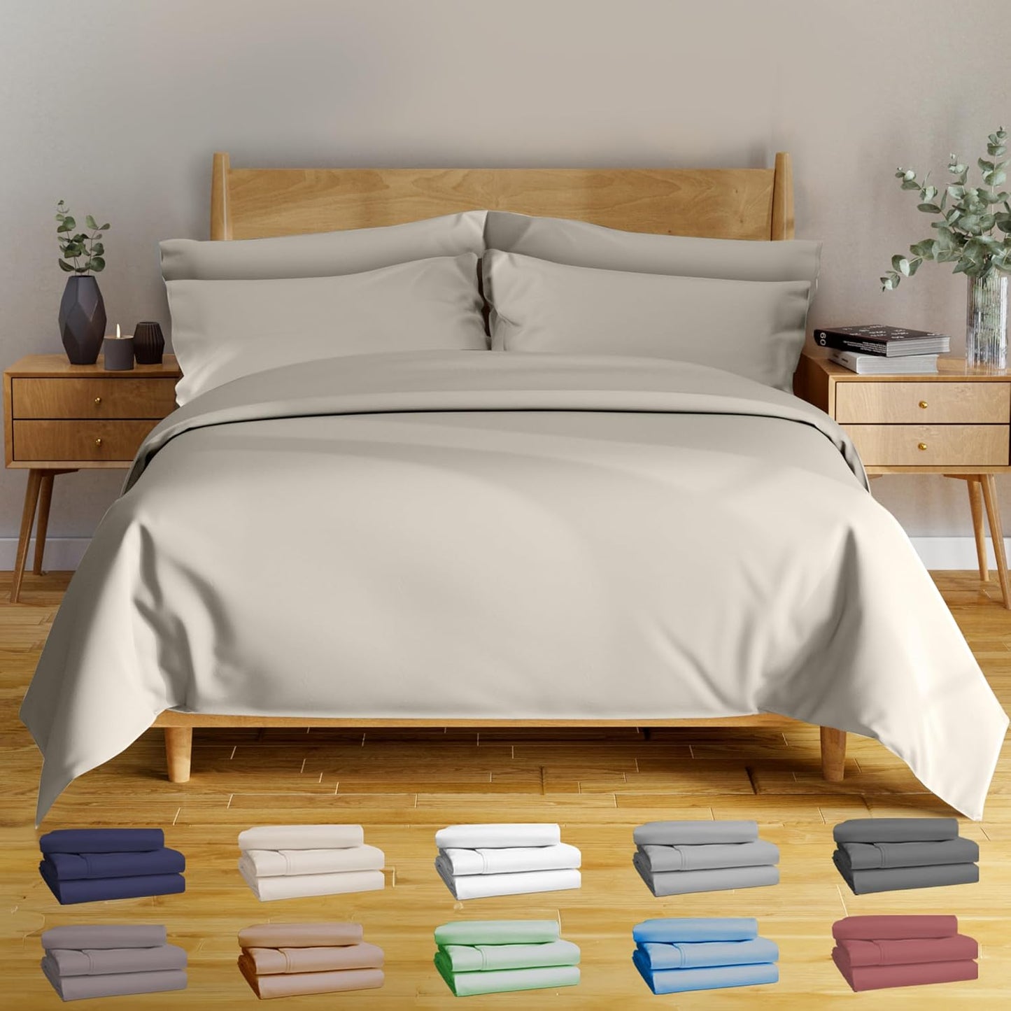 100% Viscose Derived from Bamboo Sheets Twin - 4PC Set - Super Soft Cooling Sheets - up to 16’’ Deep Pocket - Luxury Series - 1 Flat Sheet,1 Fitted Sheet,2 Pillowcases (Twin Stone Grey)