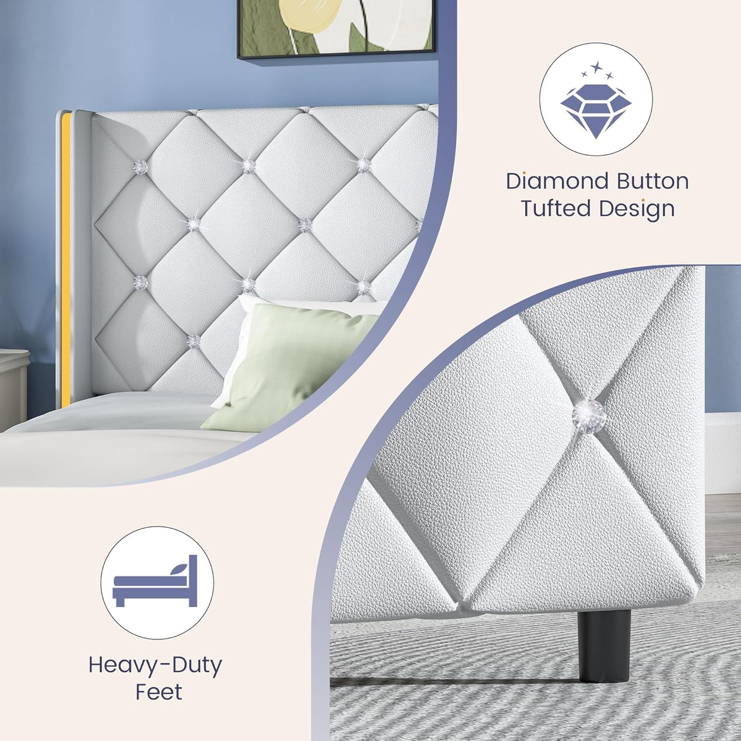 Queen Bed Frame, Upholstered Platform Queen Bed Frame with Headboard for Bedroom, No Box Spring Needed, Beige