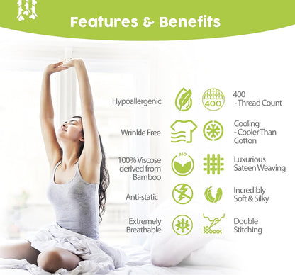 100% Viscose Derived from Bamboo Sheets Twin - 4PC Set - Super Soft Cooling Sheets - up to 16’’ Deep Pocket - Luxury Series - 1 Flat Sheet,1 Fitted Sheet,2 Pillowcases (Twin Stone Grey)