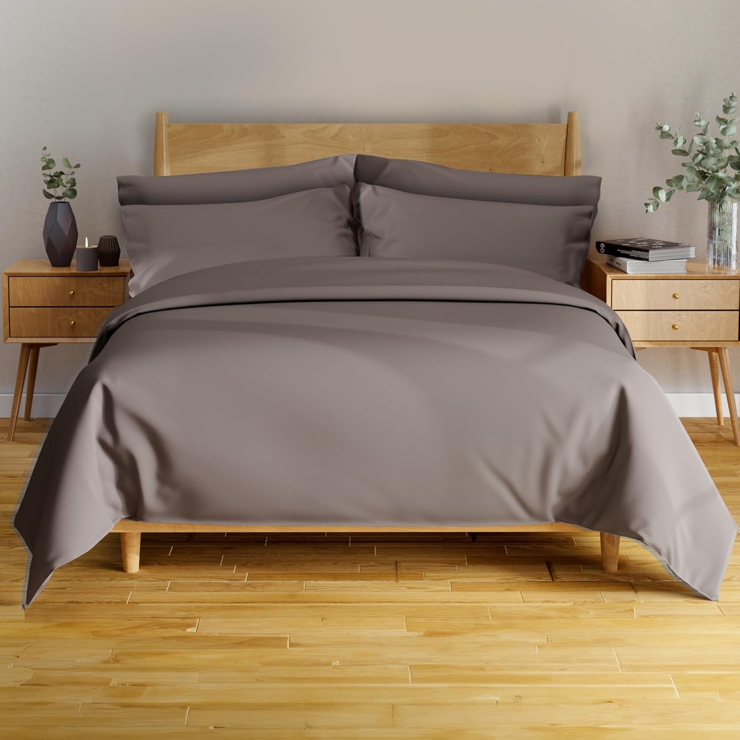 100% Viscose Derived from Bamboo Sheets Twin - 4PC Set - Super Soft Cooling Sheets - up to 16’’ Deep Pocket - Luxury Series - 1 Flat Sheet,1 Fitted Sheet,2 Pillowcases (Twin Stone Grey)