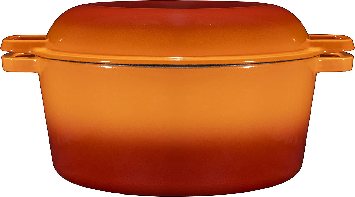 2-In-1 Pre-Seasoned Cast Iron Dutch Oven with Skillet Lid - 5 Qt round Cast Iron Pot for Bread, Casserole, Braising - Heavy Duty Enamel Cookware Set, Double Dutch Oven - 13.5 X 7-Inch, Black