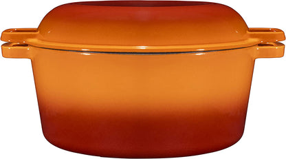 2-In-1 Pre-Seasoned Cast Iron Dutch Oven with Skillet Lid - 5 Qt round Cast Iron Pot for Bread, Casserole, Braising - Heavy Duty Enamel Cookware Set, Double Dutch Oven - 13.5 X 7-Inch, Black