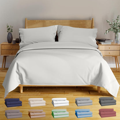 100% Viscose Derived from Bamboo Sheets Twin - 4PC Set - Super Soft Cooling Sheets - up to 16’’ Deep Pocket - Luxury Series - 1 Flat Sheet,1 Fitted Sheet,2 Pillowcases (Twin Stone Grey)