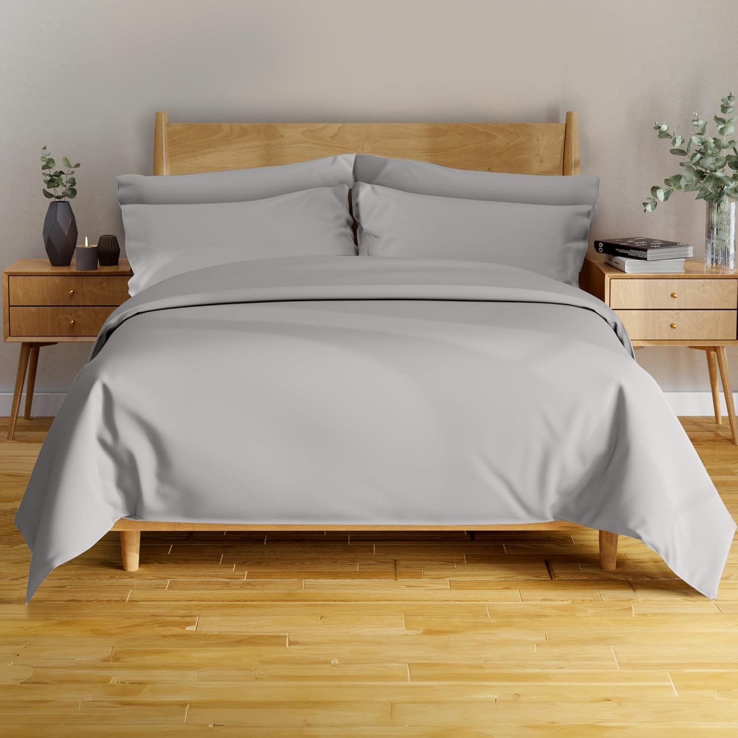 100% Viscose Derived from Bamboo Sheets Twin - 4PC Set - Super Soft Cooling Sheets - up to 16’’ Deep Pocket - Luxury Series - 1 Flat Sheet,1 Fitted Sheet,2 Pillowcases (Twin Stone Grey)