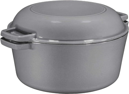 2-In-1 Pre-Seasoned Cast Iron Dutch Oven with Skillet Lid - 5 Qt round Cast Iron Pot for Bread, Casserole, Braising - Heavy Duty Enamel Cookware Set, Double Dutch Oven - 13.5 X 7-Inch, Black