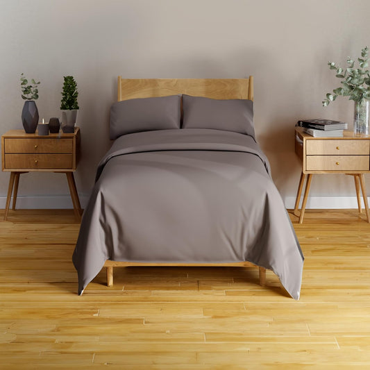 100% Viscose Derived from Bamboo Sheets Twin - 4PC Set - Super Soft Cooling Sheets - up to 16’’ Deep Pocket - Luxury Series - 1 Flat Sheet,1 Fitted Sheet,2 Pillowcases (Twin Stone Grey)