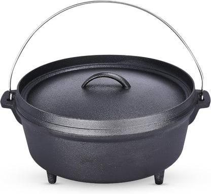 2-In-1 Pre-Seasoned Cast Iron Dutch Oven with Skillet Lid - 5 Qt round Cast Iron Pot for Bread, Casserole, Braising - Heavy Duty Enamel Cookware Set, Double Dutch Oven - 13.5 X 7-Inch, Black