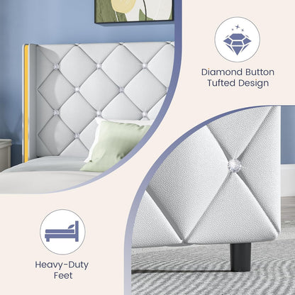 Queen Bed Frame, Upholstered Platform Queen Bed Frame with Headboard for Bedroom, No Box Spring Needed, Beige